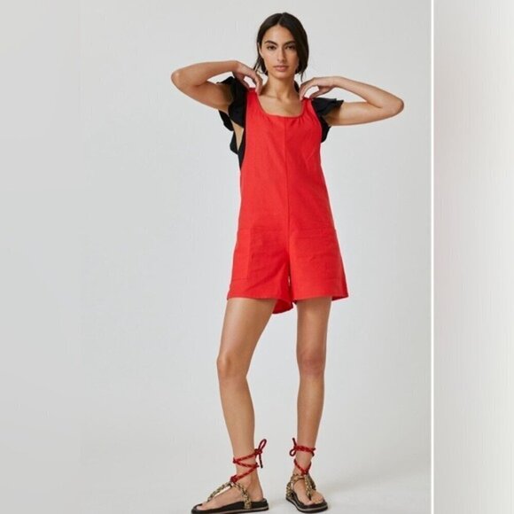 Corey Lynn Calter Pants - Anthropologie Corey Lynn Calter Adeline Romper in Red Size Medium NWT